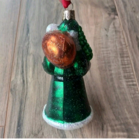 Waterford White Glitter Green Glass Santa Claus Christmas Ornament - Picture 2 of 6
